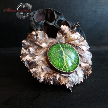 Plated linden leaf - pendant