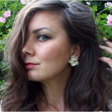 Silver plated wild rose - earrings