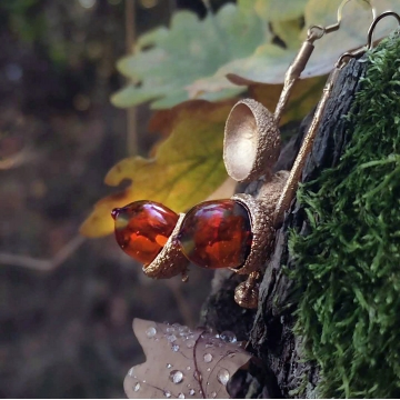 "In the forest" - a real plated acorn - earrings