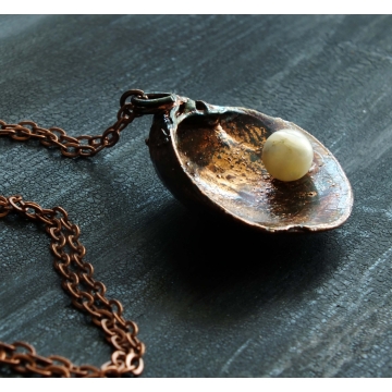 Pendant - plated seashell with perl